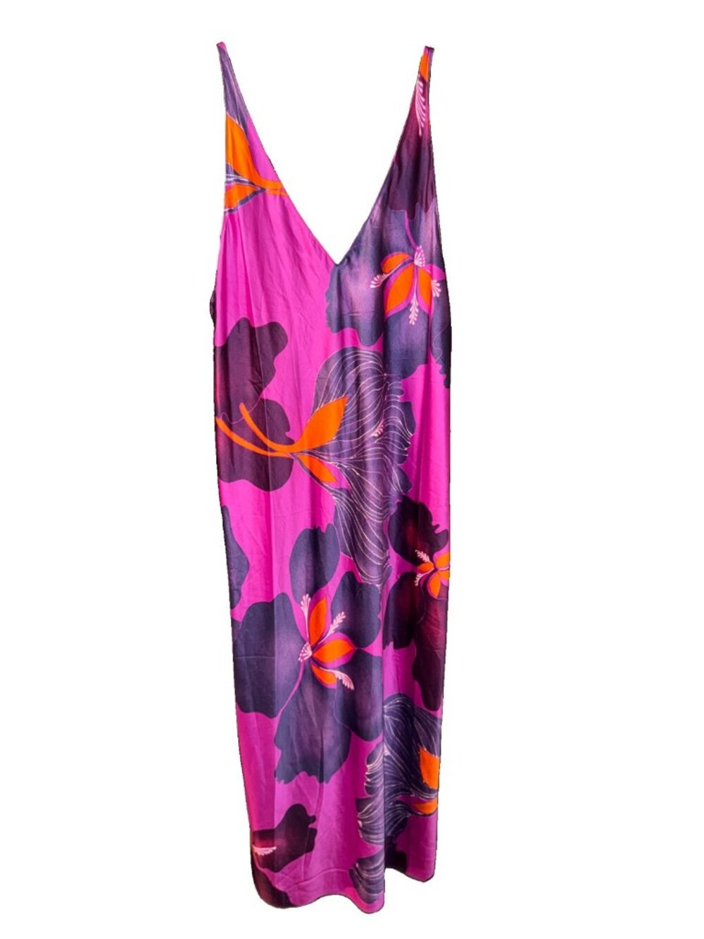 Natori Deep V Maxi Gown Sleeveless Multicolor Floral Vibrant Feminine Silky XL